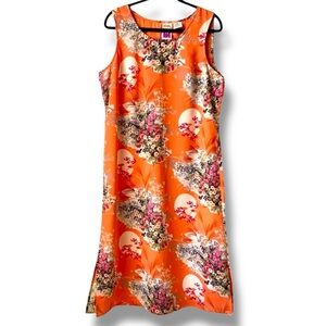 Vintage Y2K ANTTHONY Original Sleeveless Floral Midi Dress Orange Large